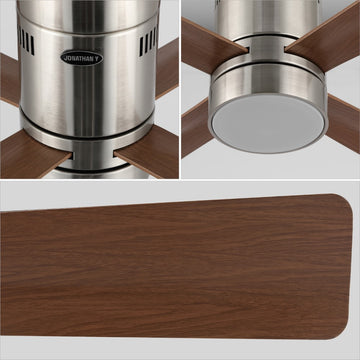 Theo 52" Contemporary Minimalist Iron/Acrylic Mobile-App/Remote-Controlled 6-Speed Integrated LED Ceiling Fan - JONATHAN Y